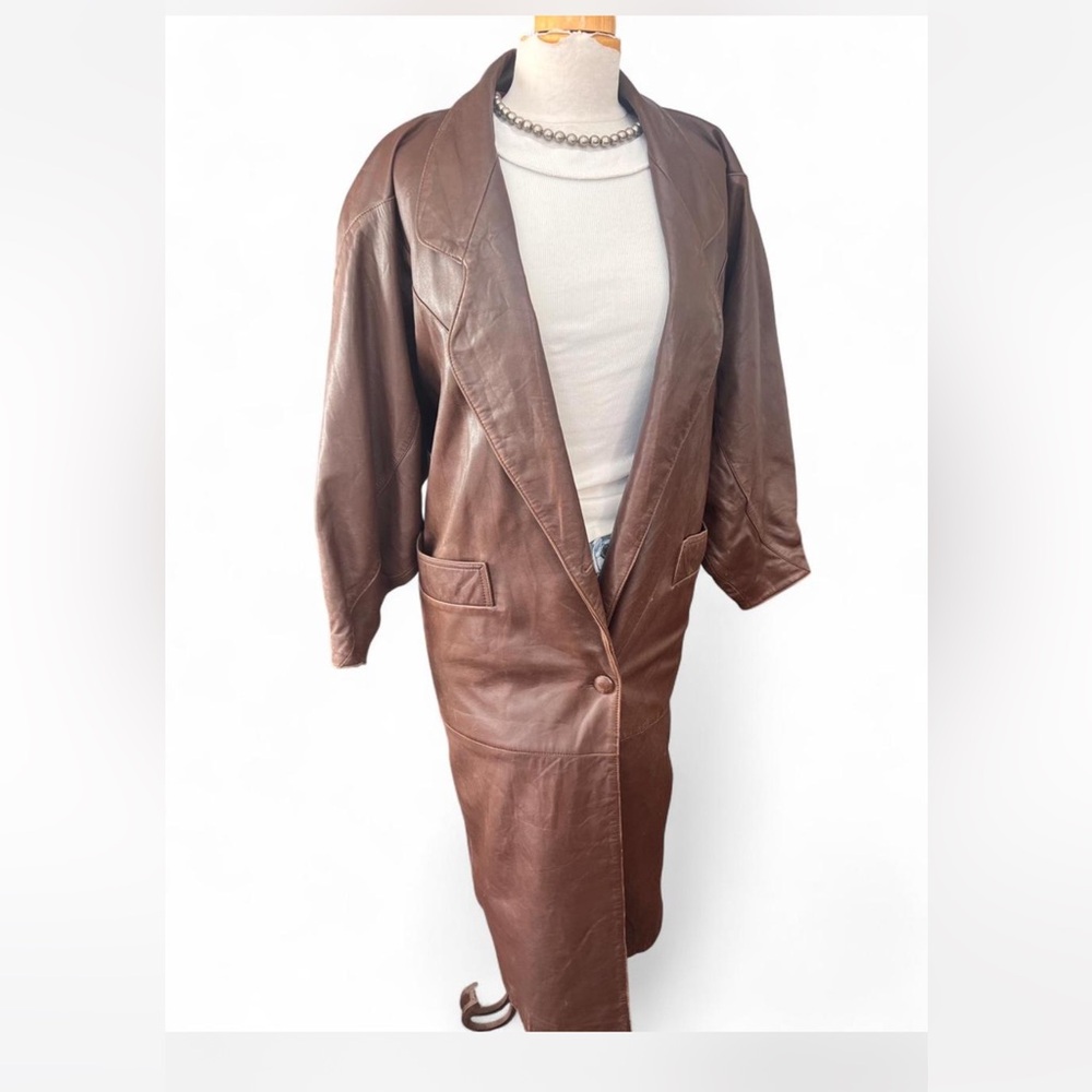 Vintage 80s Scully Soft Leather Trench long Coat XS (Oversized) vintage - Picture 5 of 8